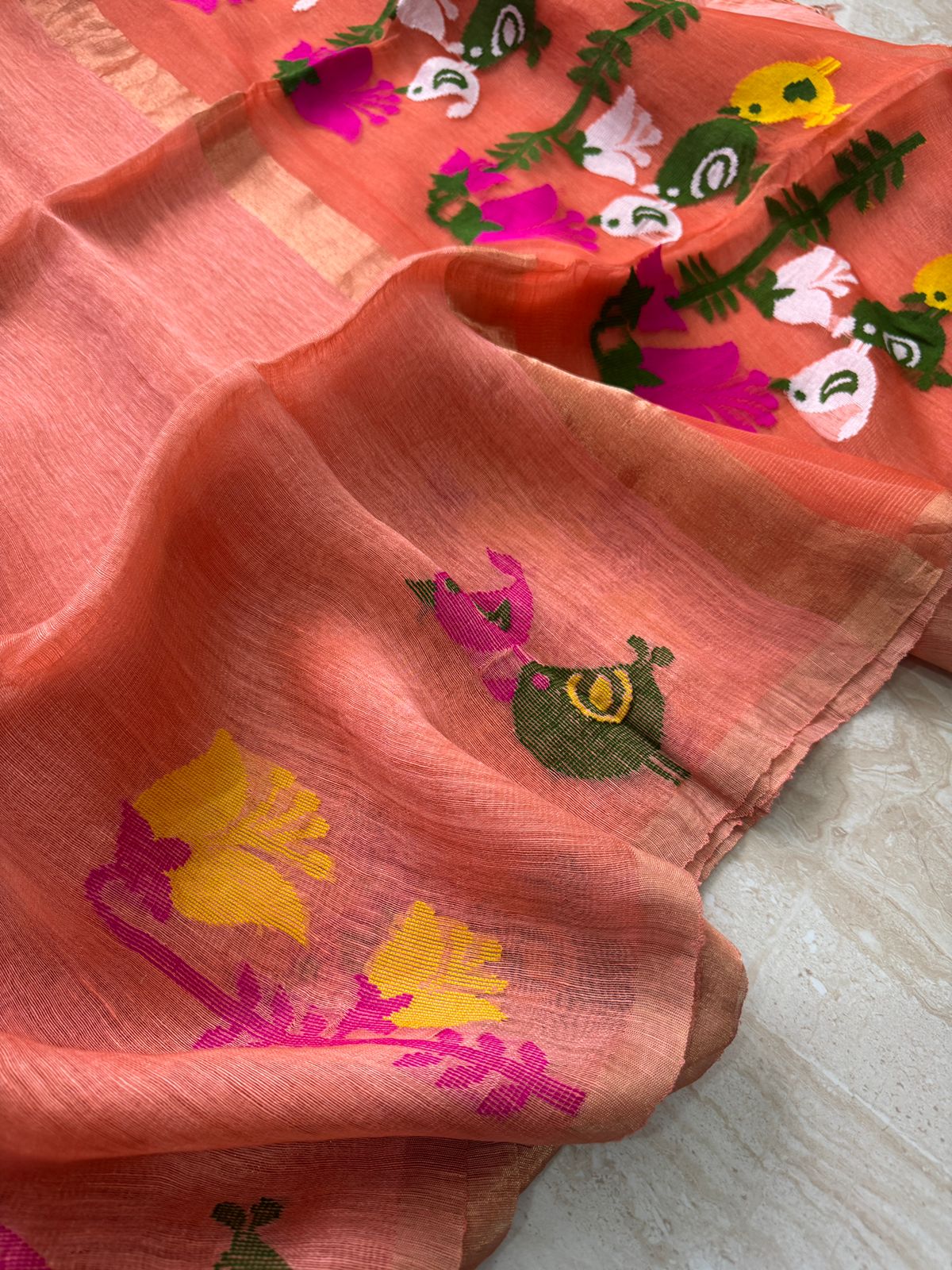 Pure Handloom Jamdani Linen Silk Saree