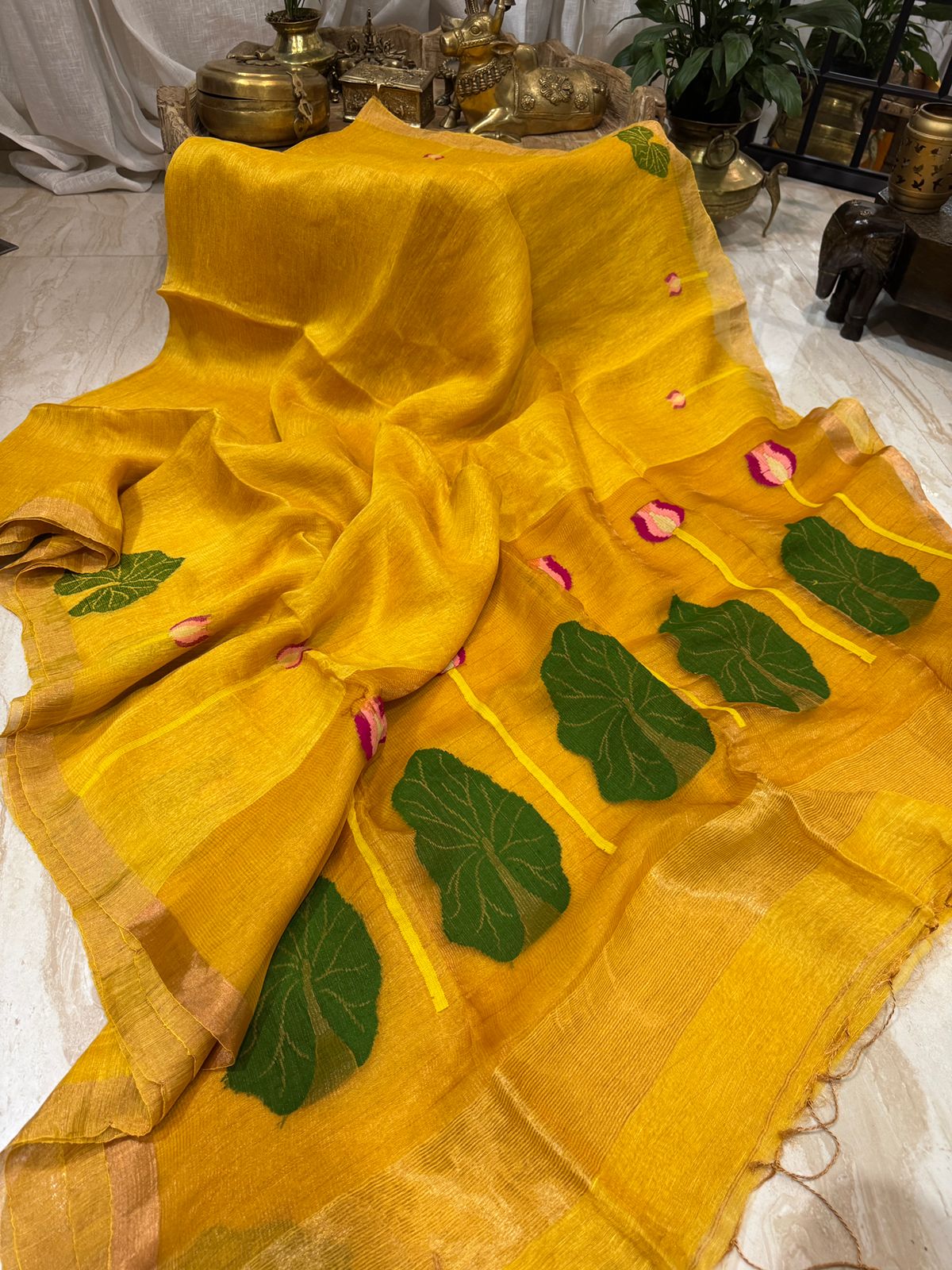 Pure Handloom Jamdani Linen Silk Saree