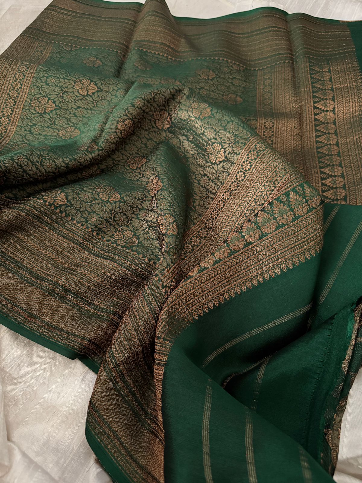 Pure Mysore Brocade Crepe Silk With All Over Zari Weave