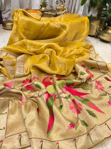 Pure Tissue Silk Saree with Single Munia Border & Designer Pallu
