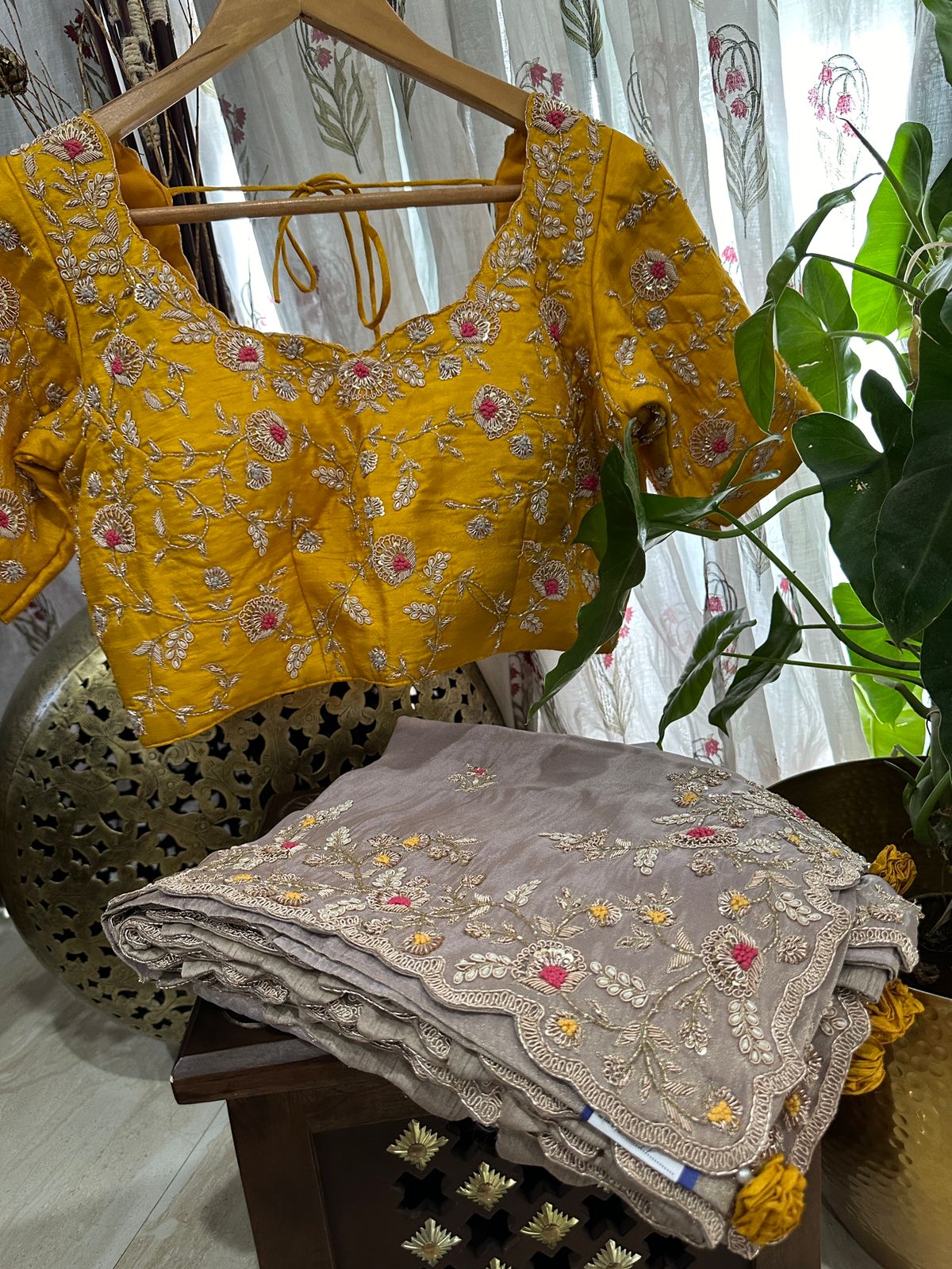 Pure Tissue Silk Zardozi Embroidery Work All Over