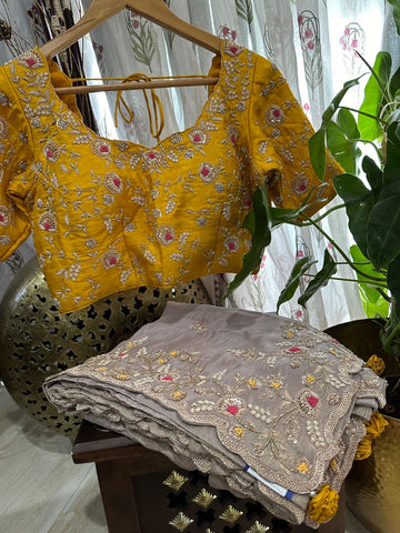 Pure Tissue Silk Zardozi Embroidery Work All Over