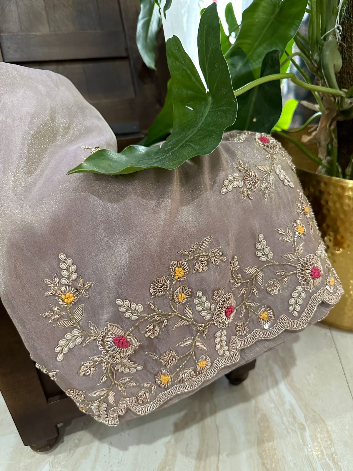Pure Tissue Silk Zardozi Embroidery Work All Over