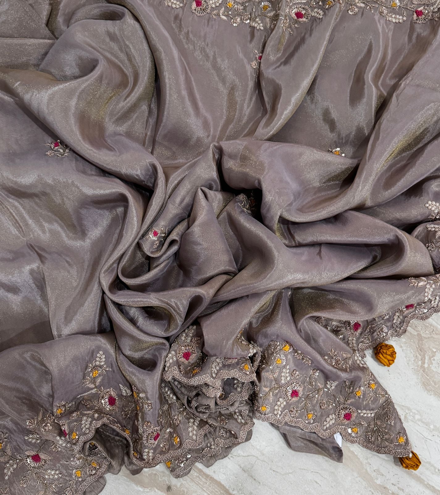 Pure Tissue Silk Zardozi Embroidery Work All Over