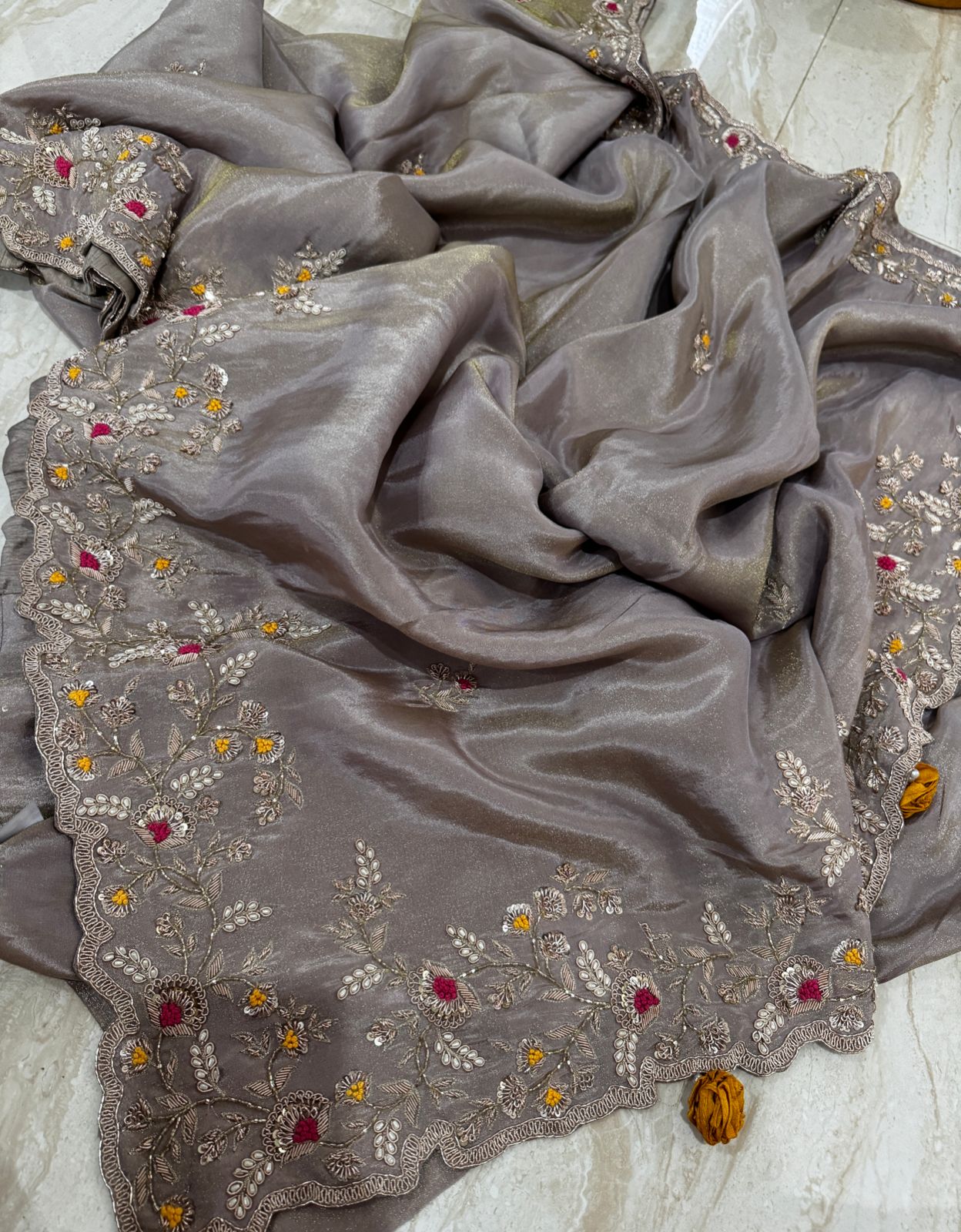 Pure Tissue Silk Zardozi Embroidery Work All Over