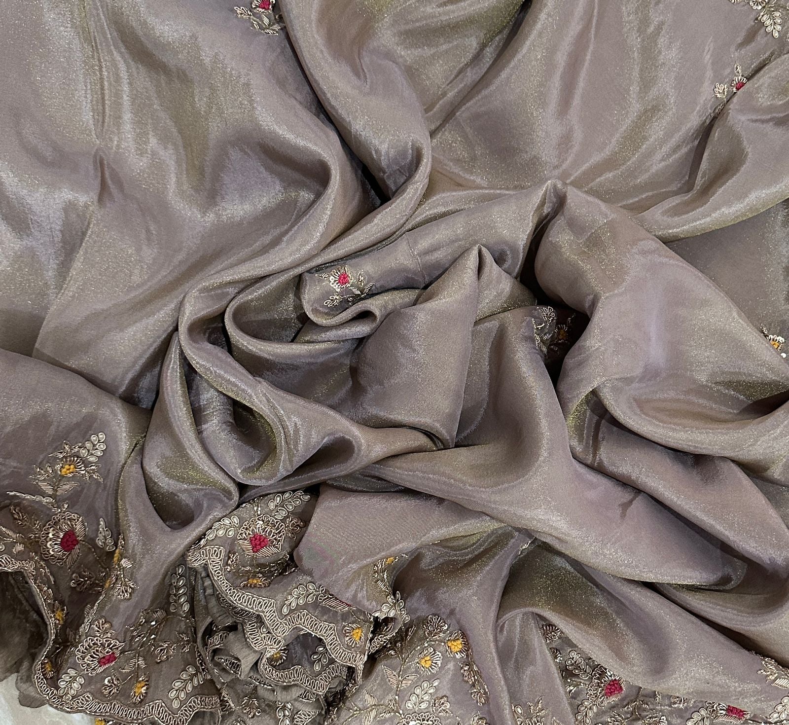 Pure Tissue Silk Zardozi Embroidery Work All Over