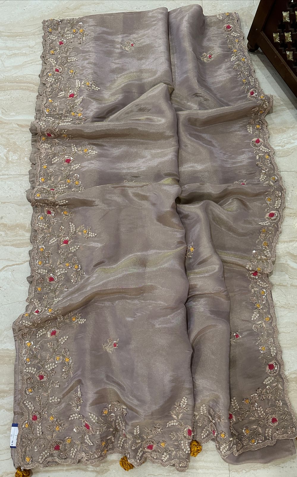 Pure Tissue Silk Zardozi Embroidery Work All Over