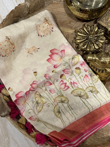 Pure Linen Digital Print Saree