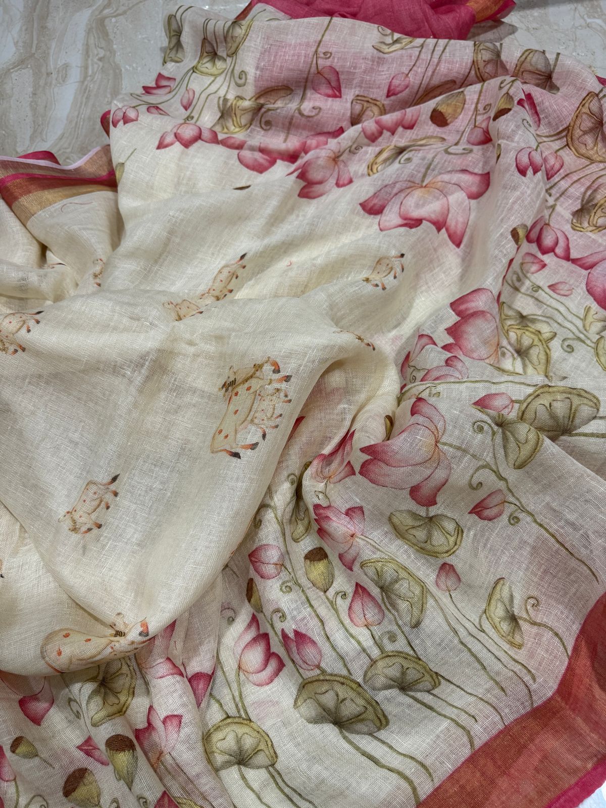 Pure Linen Digital Print Saree