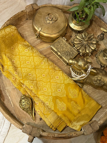 Mysore Brocade Crepe Silk Saree with Meenakari Weave