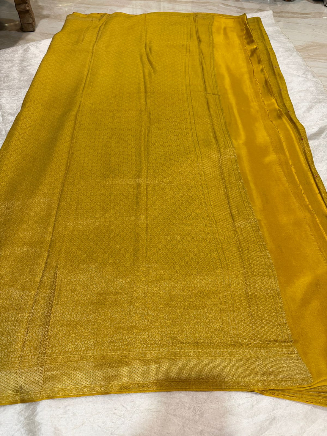 Mysore Brocade Crepe Silk Saree with Meenakari Weave