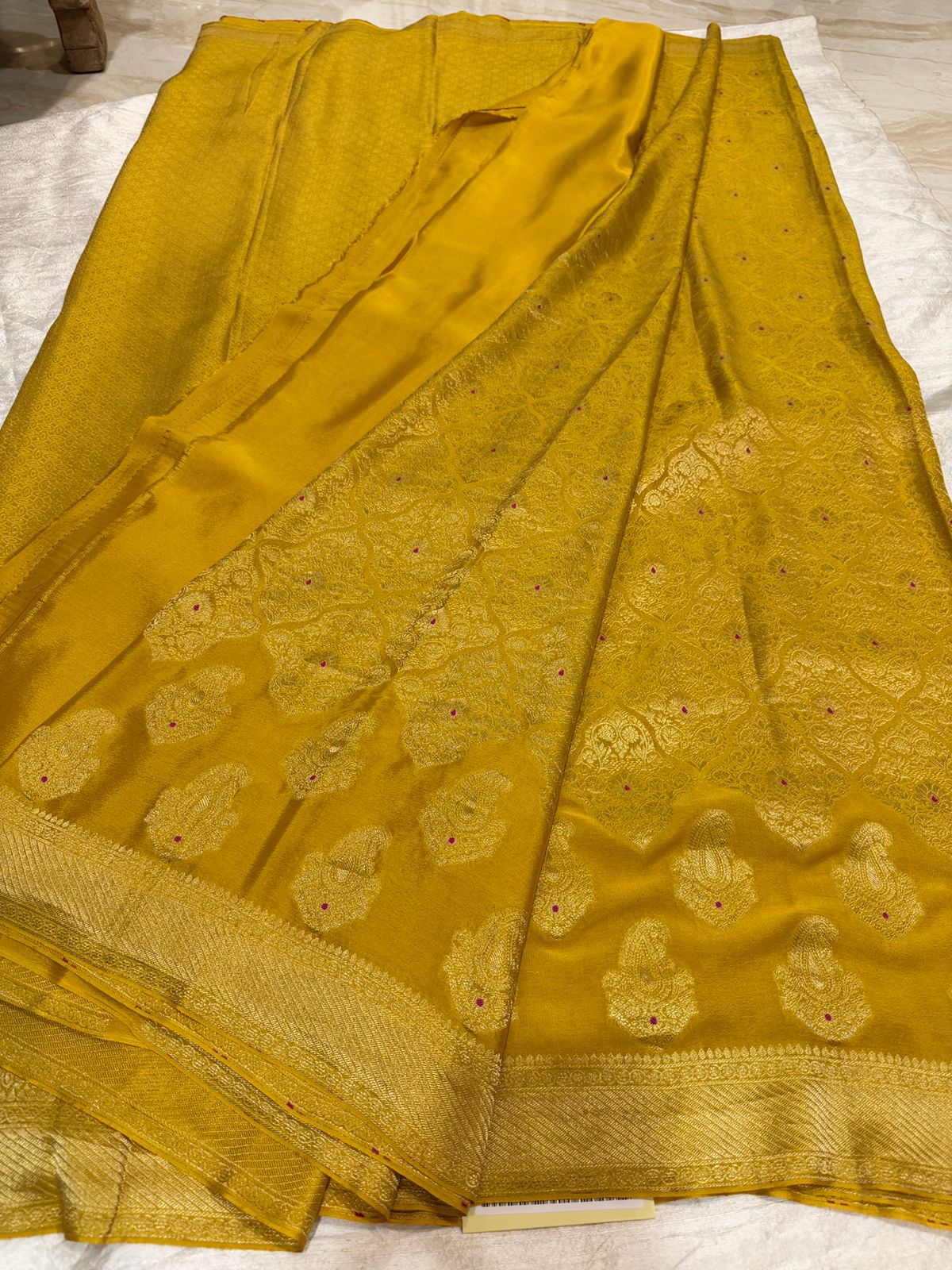 Mysore Brocade Crepe Silk Saree with Meenakari Weave