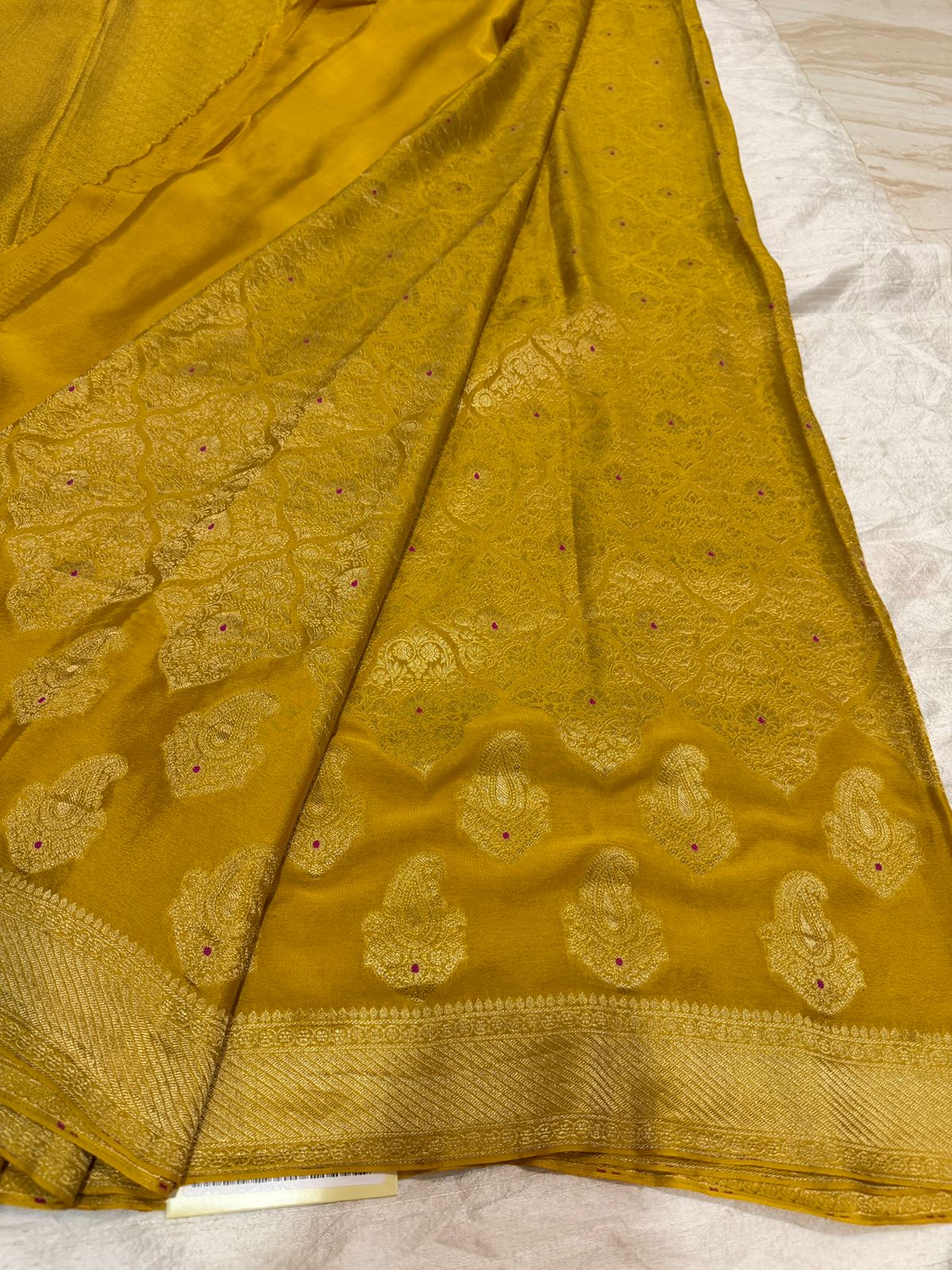 Mysore Brocade Crepe Silk Saree with Meenakari Weave