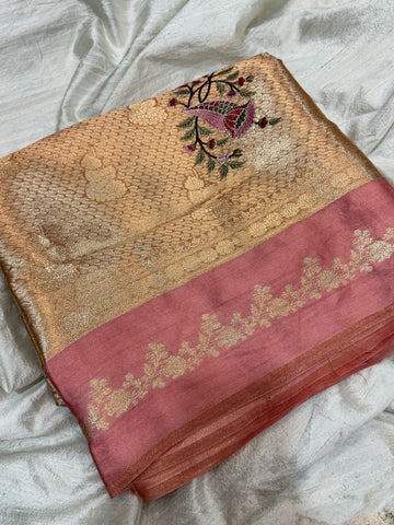 Banarasi Tissue Brocade Saree with Satin Patta Border