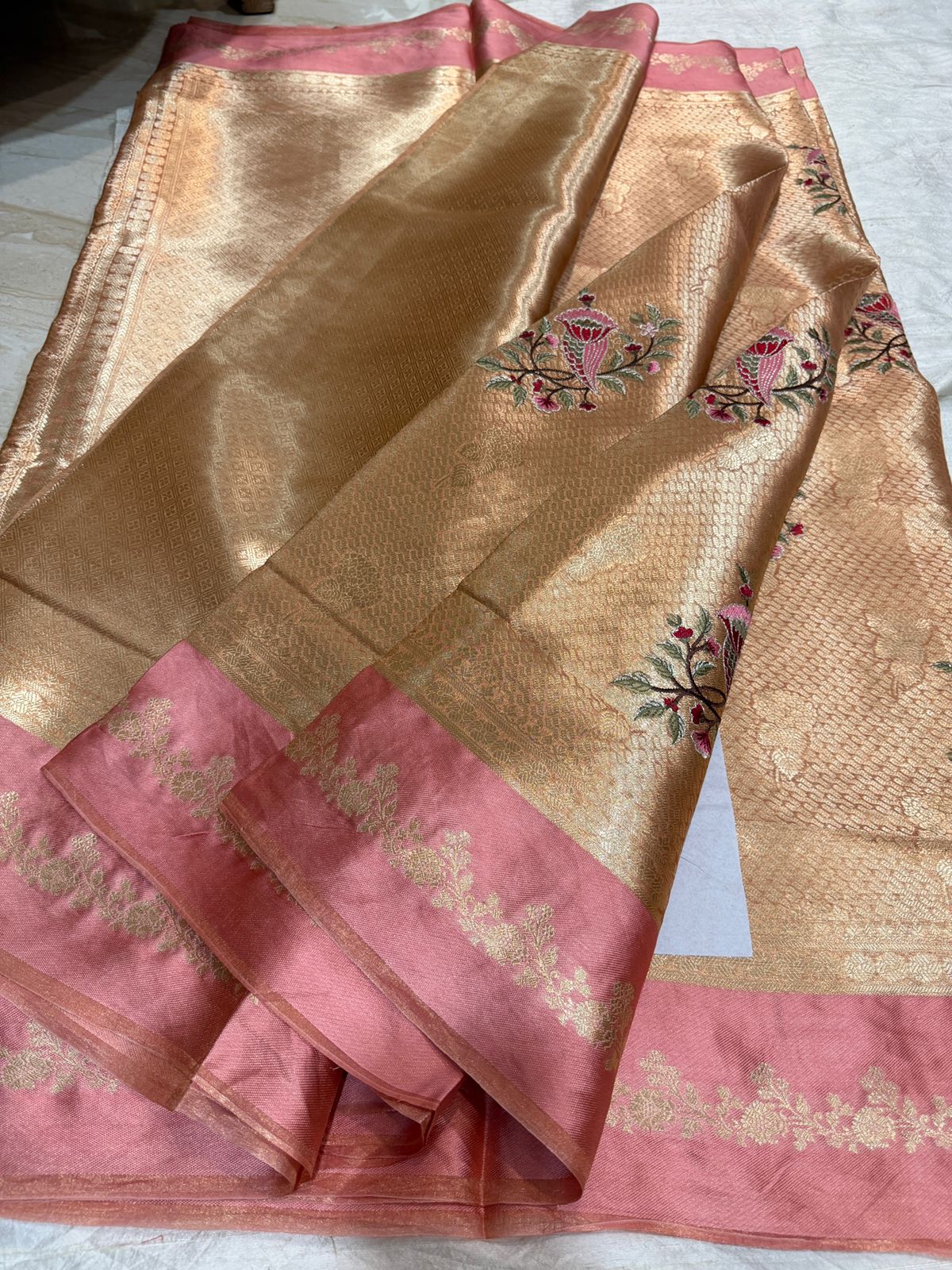 Banarasi Tissue Brocade Saree with Satin Patta Border