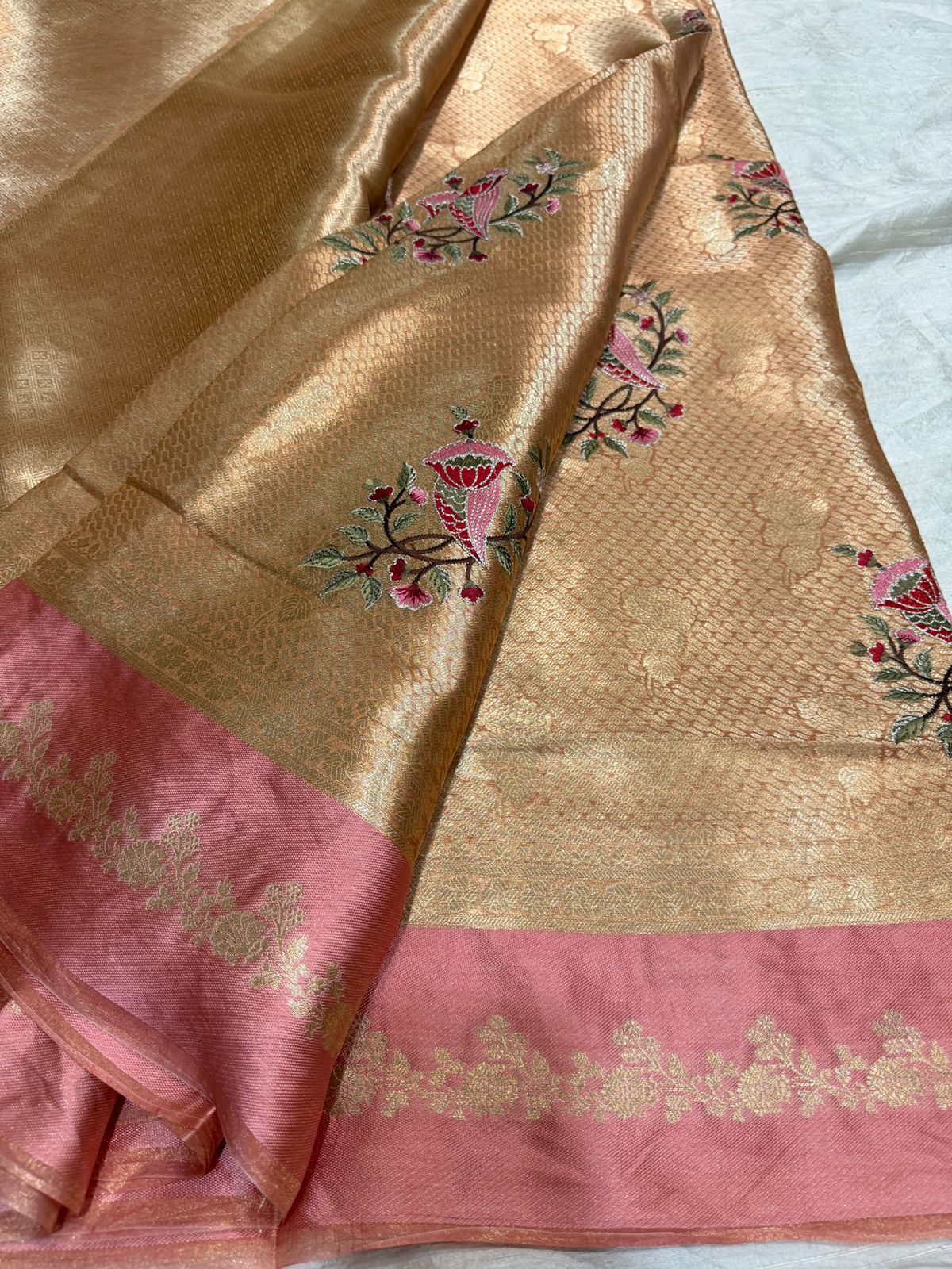 Banarasi Tissue Brocade Saree with Satin Patta Border