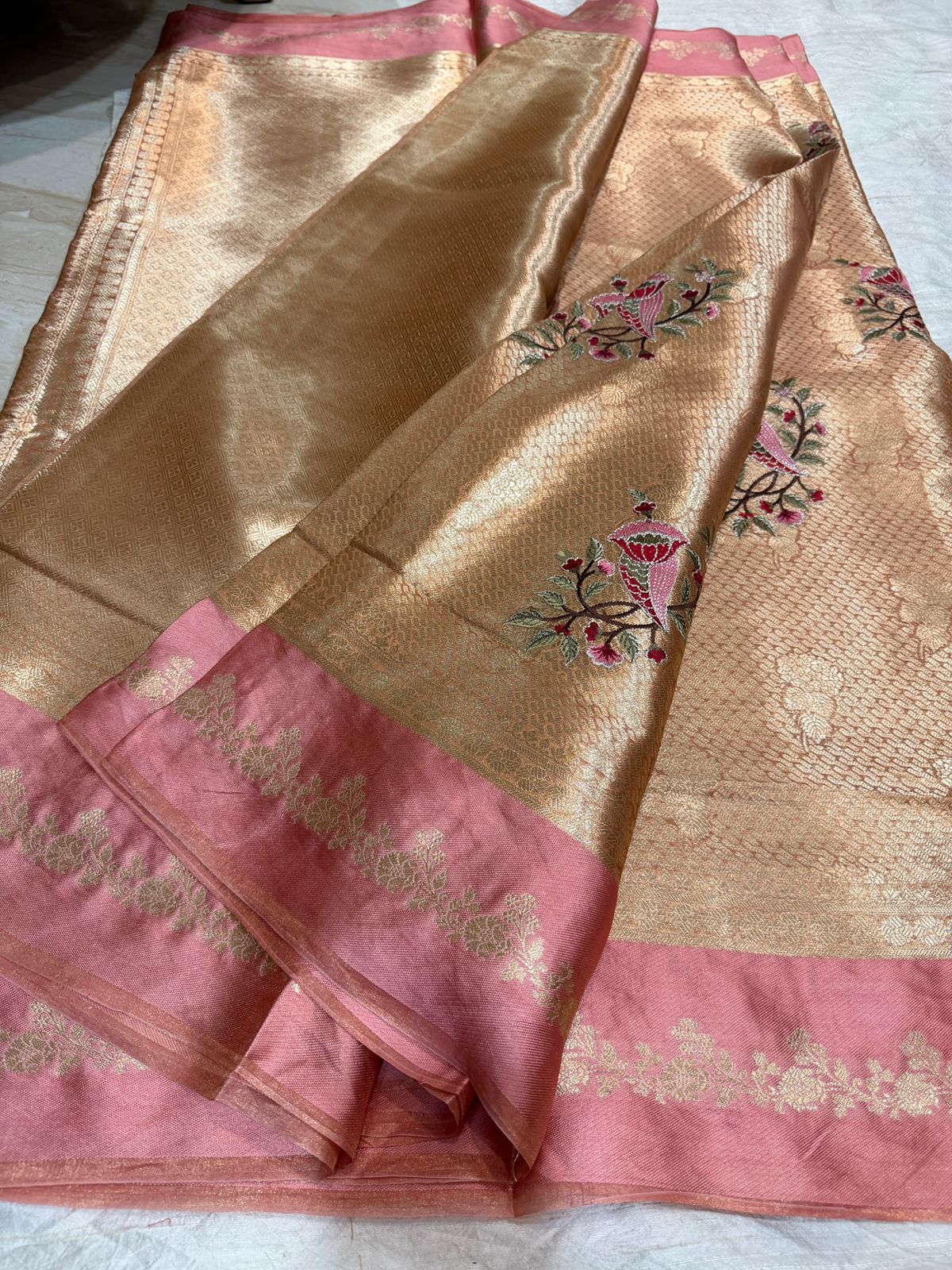 Banarasi Tissue Brocade Saree with Satin Patta Border