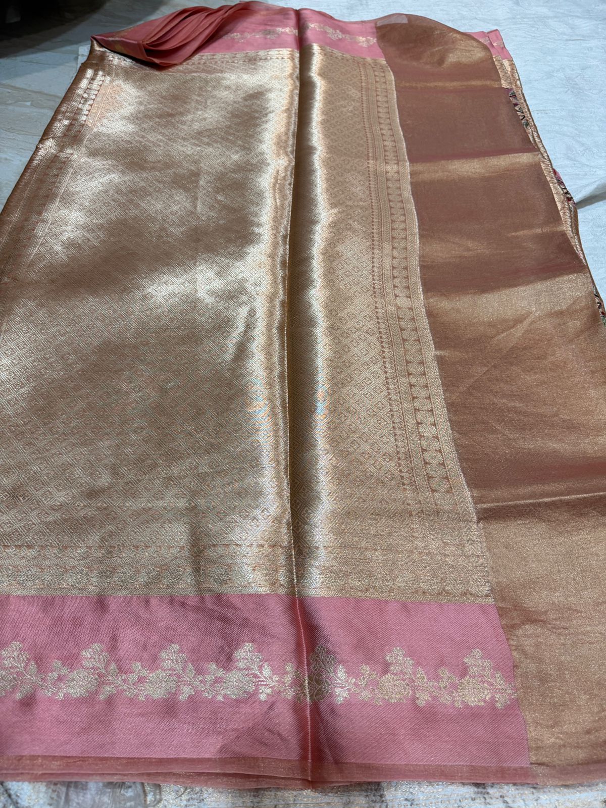 Banarasi Tissue Brocade Saree with Satin Patta Border