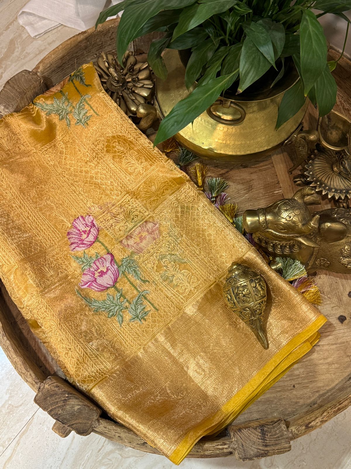 Beautiful Banarasi Tissue Silk Saree With All-Over Embroidery Work