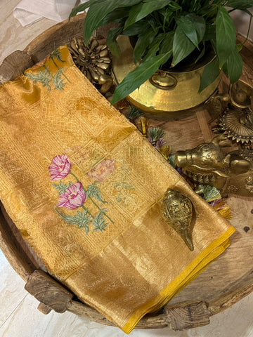 Beautiful Banarasi Tissue Silk Saree With All-Over Embroidery Work