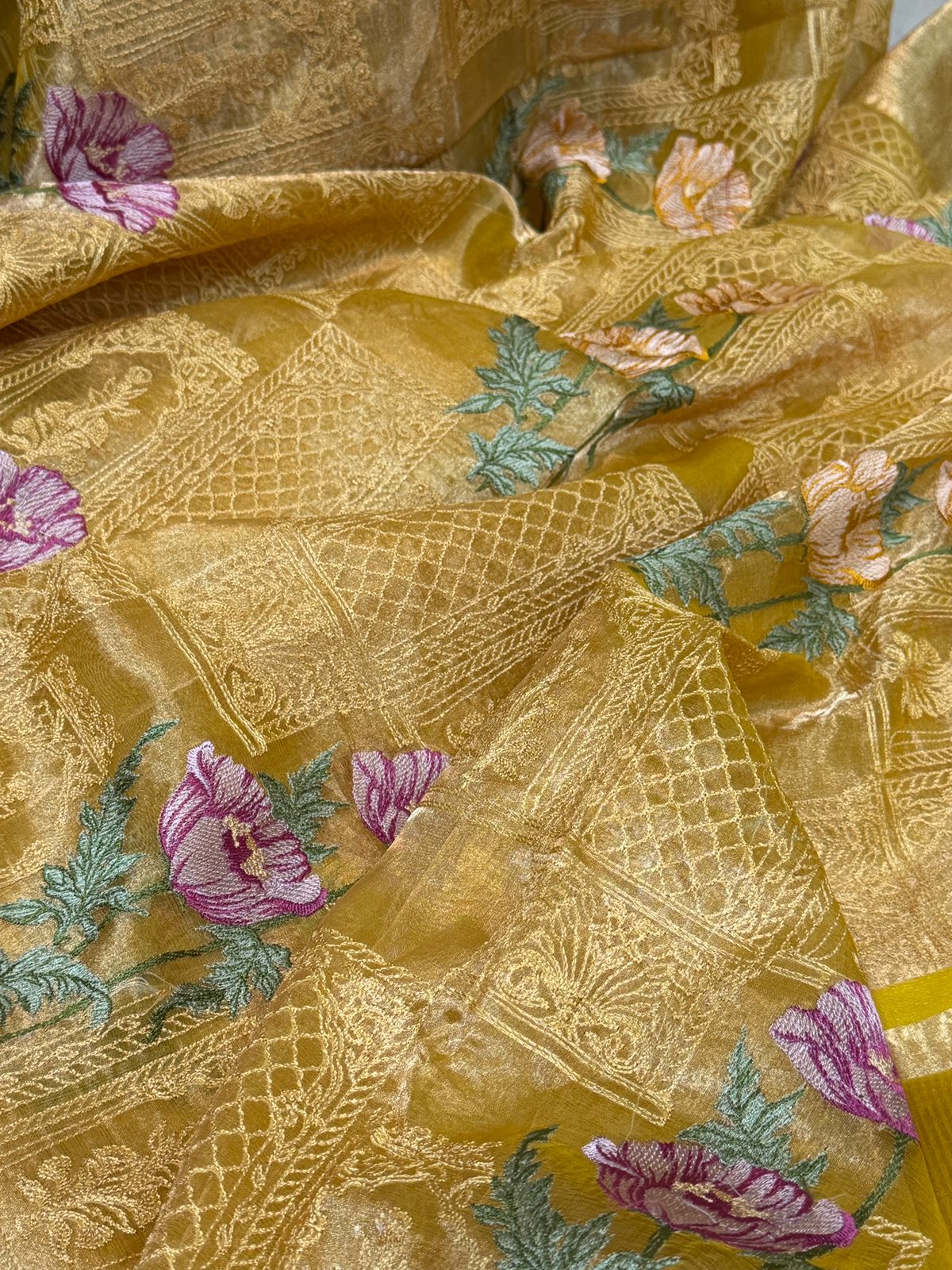 Beautiful Banarasi Tissue Silk Saree With All-Over Embroidery Work