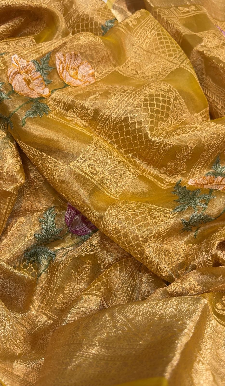 Beautiful Banarasi Tissue Silk Saree With All-Over Embroidery Work
