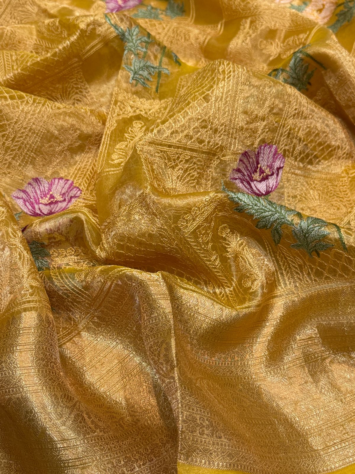 Beautiful Banarasi Tissue Silk Saree With All-Over Embroidery Work