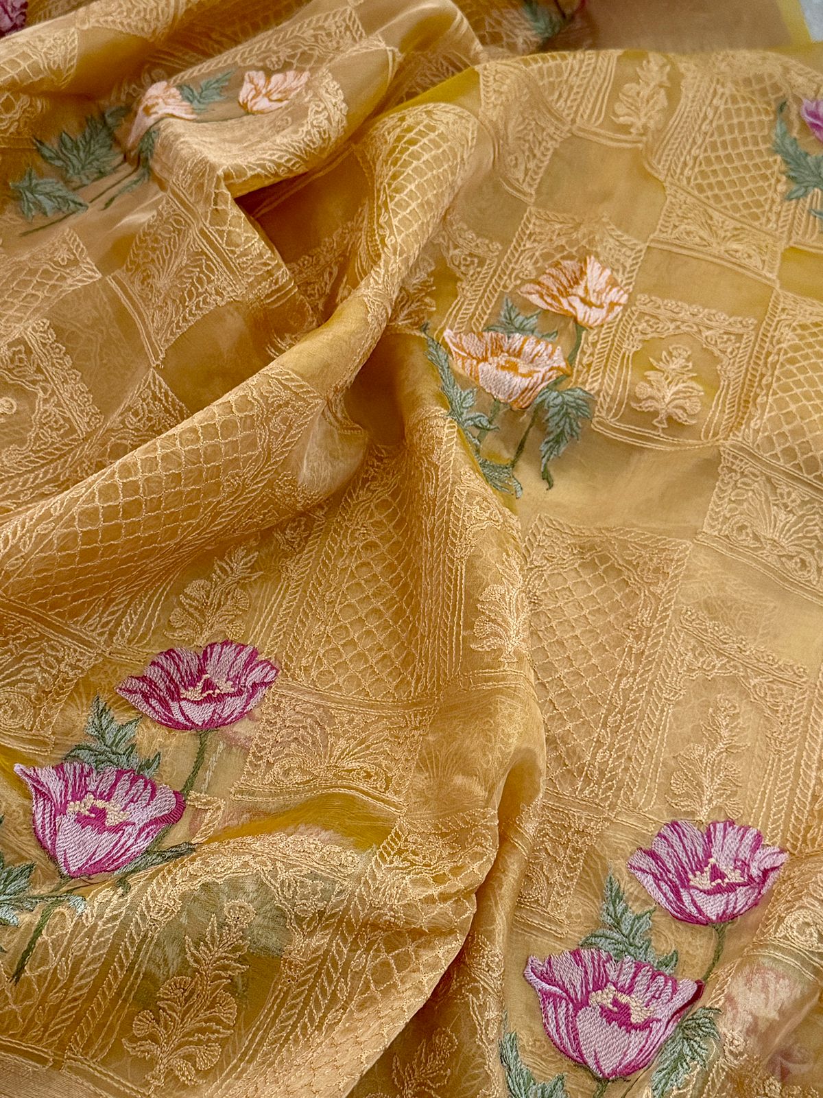 Beautiful Banarasi Tissue Silk Saree With All-Over Embroidery Work