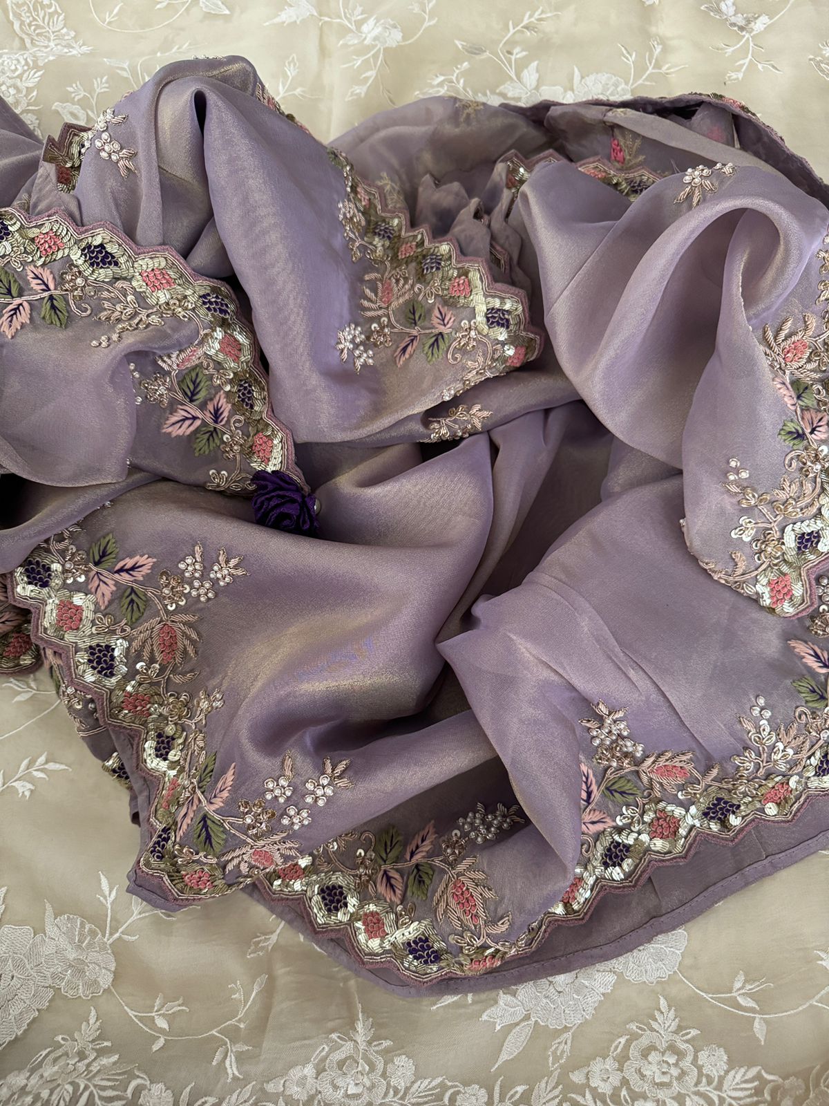 Pure Tissue Organza Zardozi Work Embroidery Saree