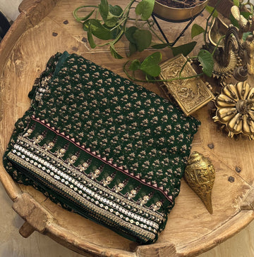 Georgette Ajrakh Print Saree With Hand Zardozi Border