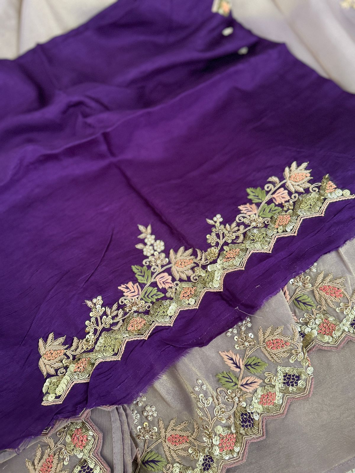 Pure Tissue Organza Zardozi Work Embroidery Saree