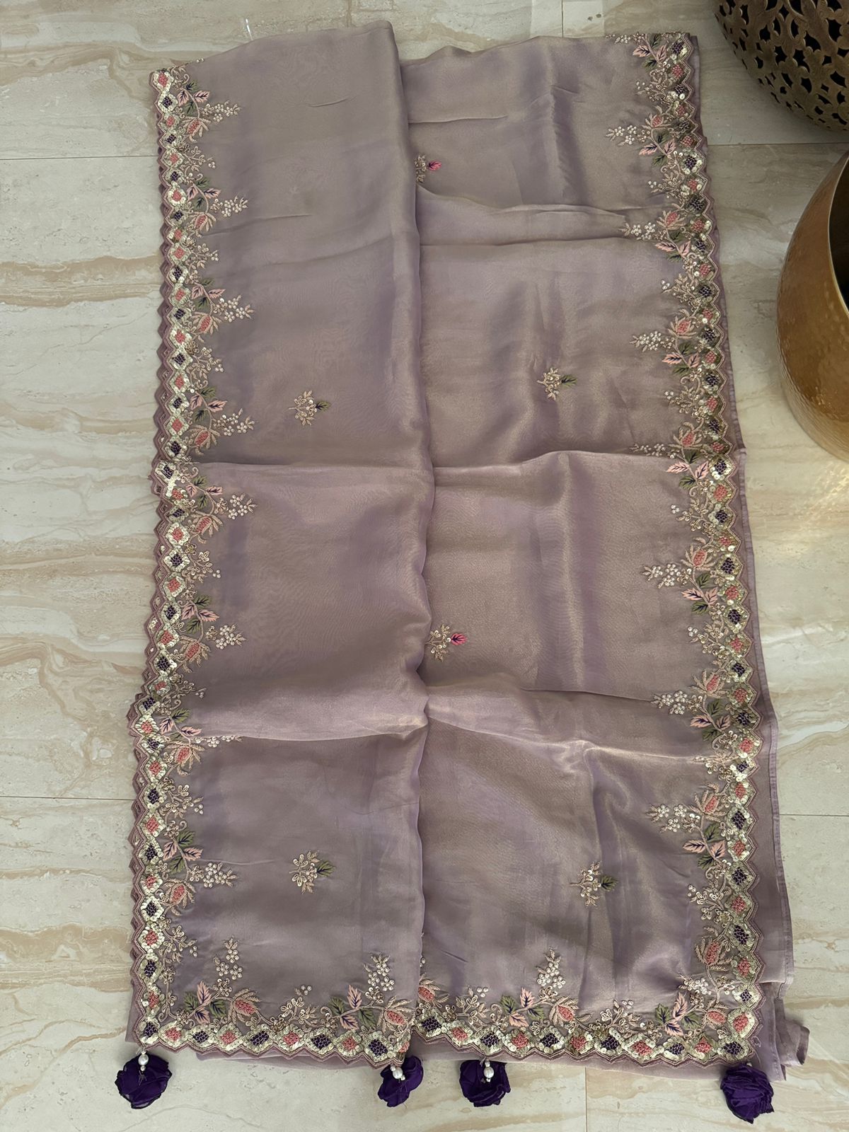 Pure Tissue Organza Zardozi Work Embroidery Saree