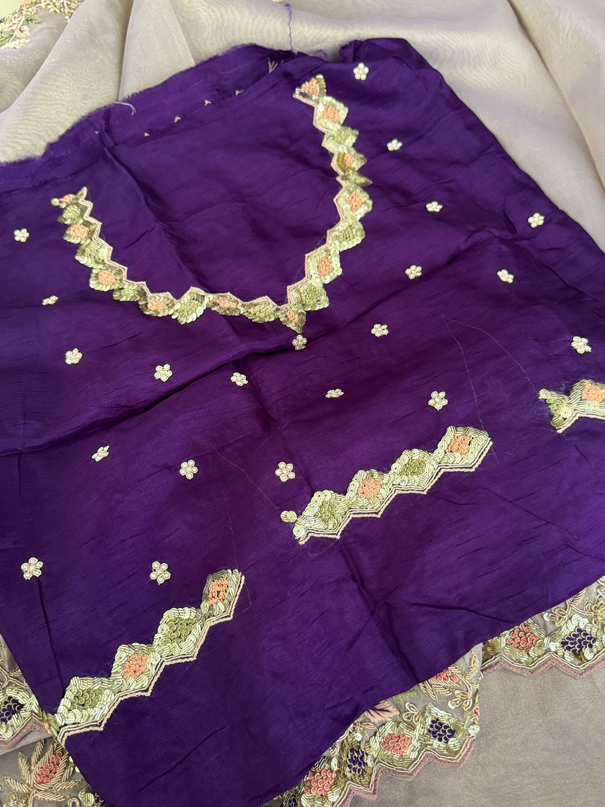 Pure Tissue Organza Zardozi Work Embroidery Saree