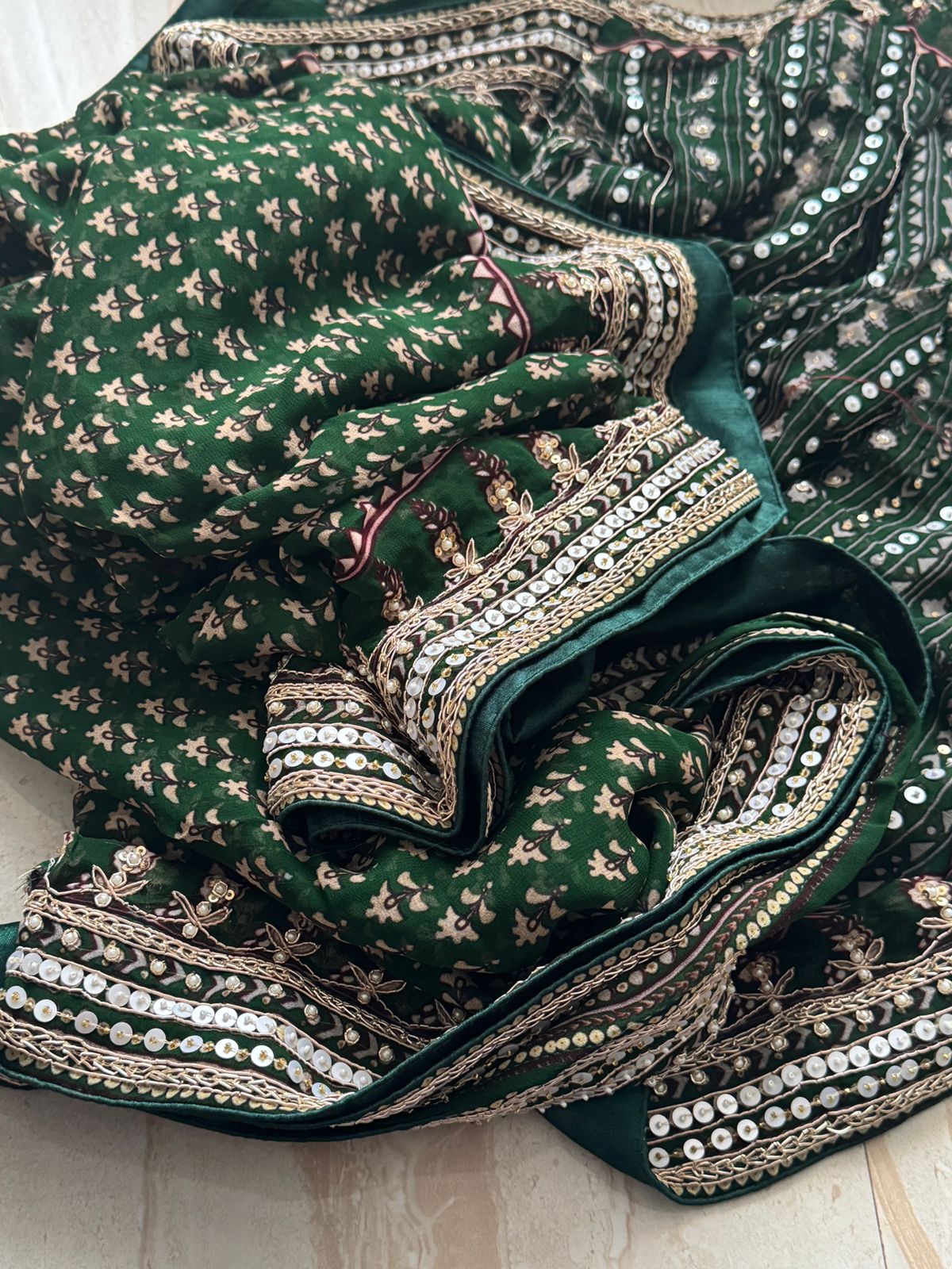 Georgette Ajrakh Print Saree With Hand Zardozi Border