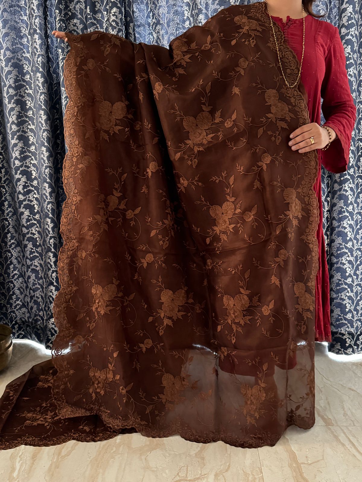 Pure Organza Saree With Machine Embroidery Work All Over