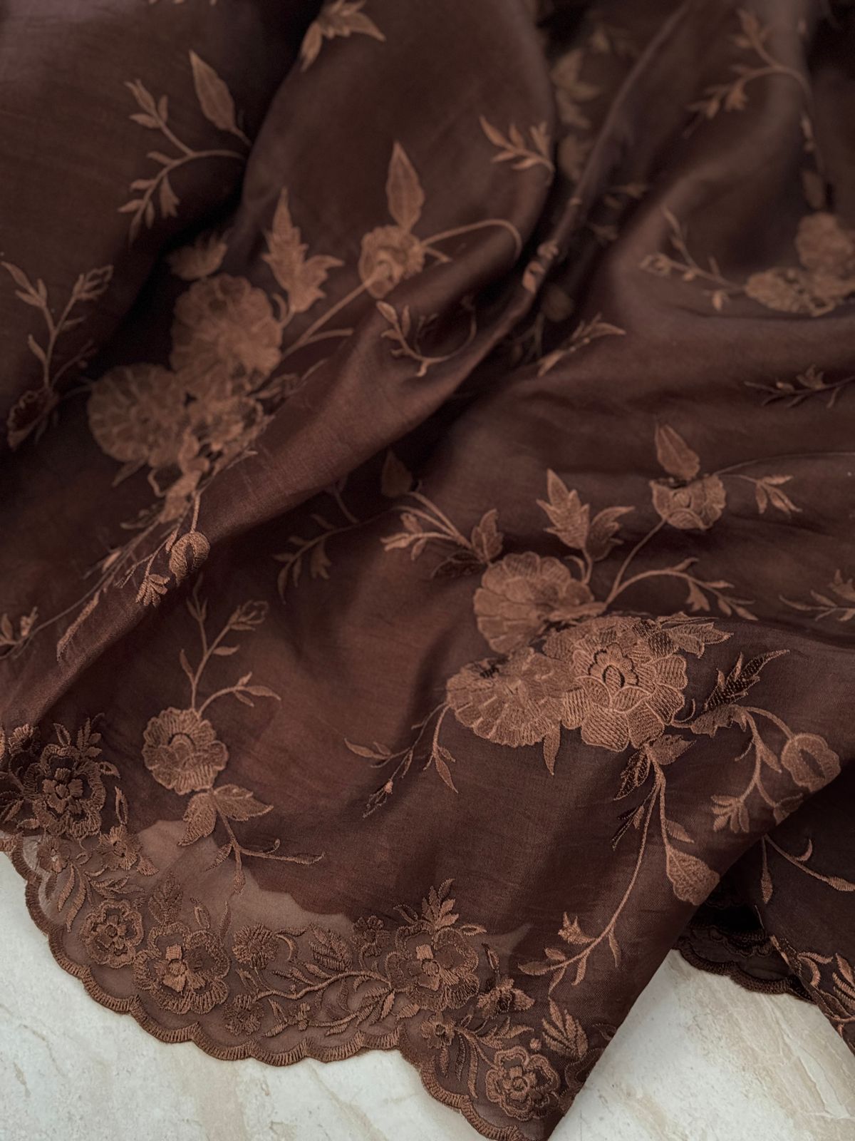 Pure Organza Saree With Machine Embroidery Work All Over