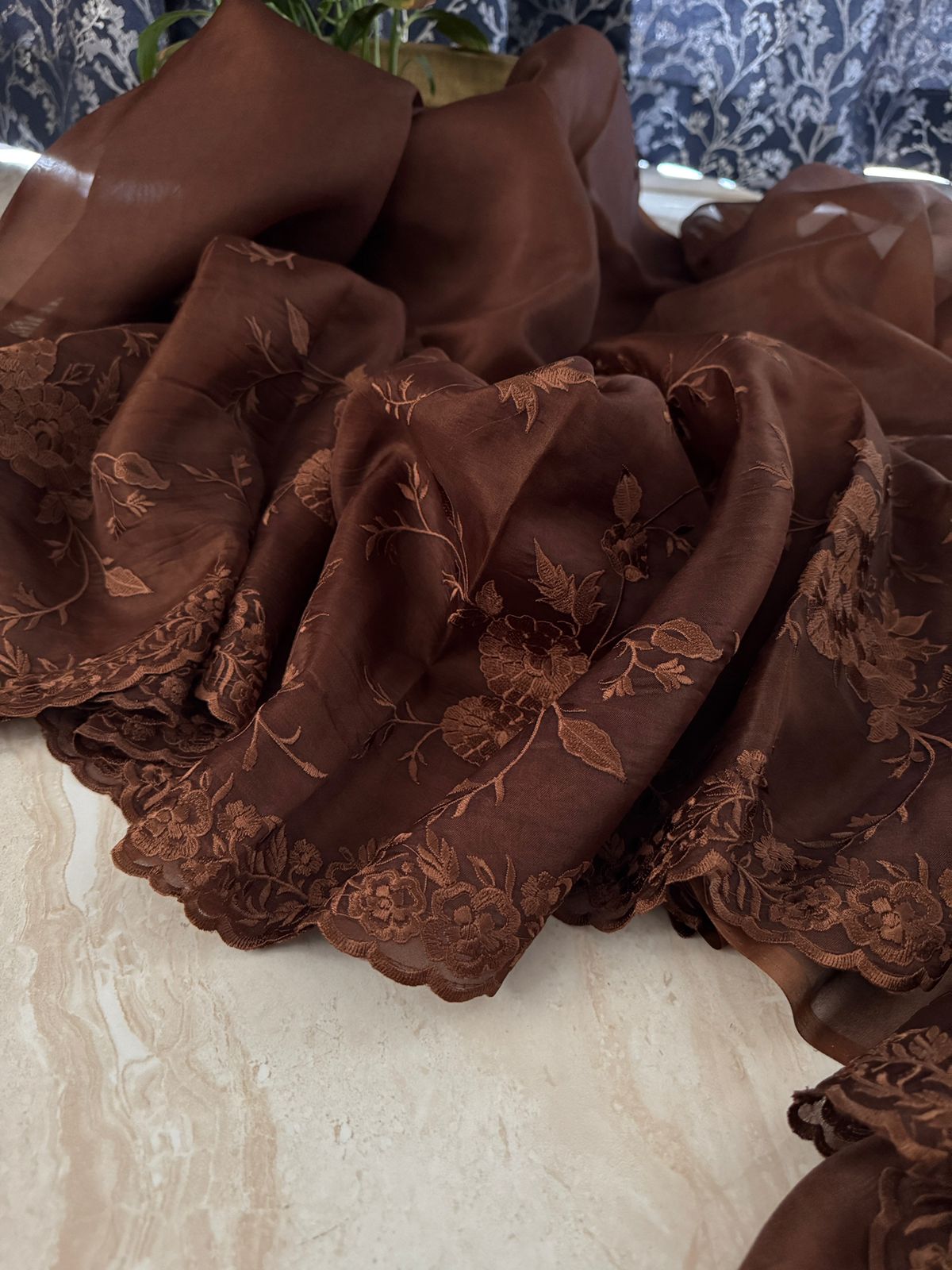 Pure Organza Saree With Machine Embroidery Work All Over