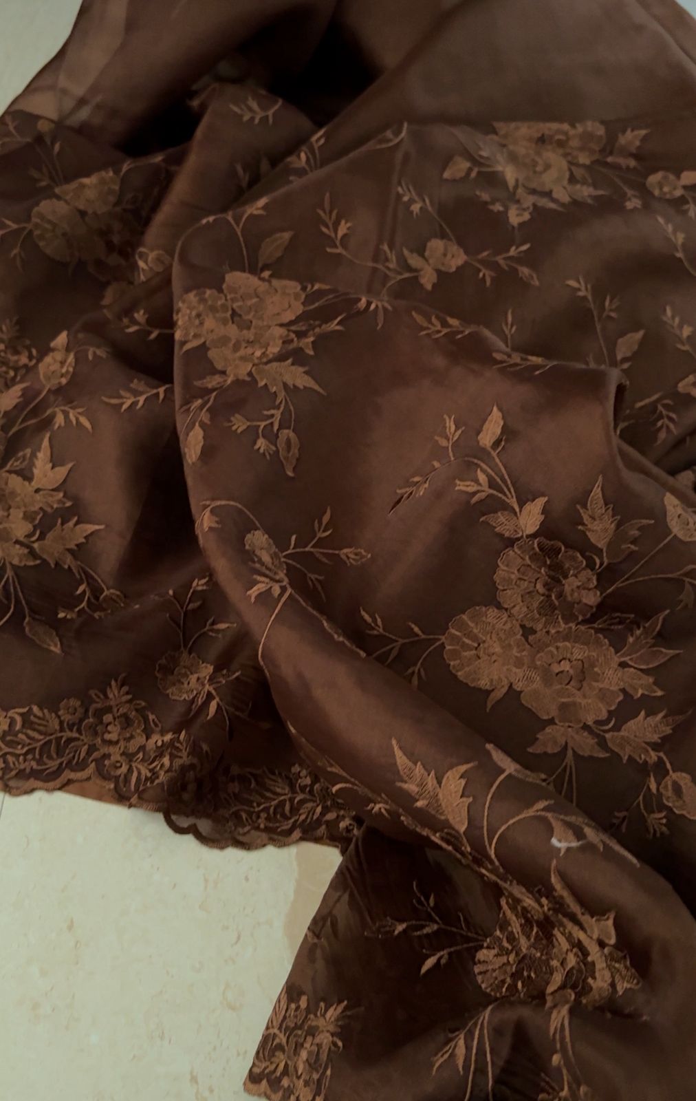 Pure Organza Saree With Machine Embroidery Work All Over