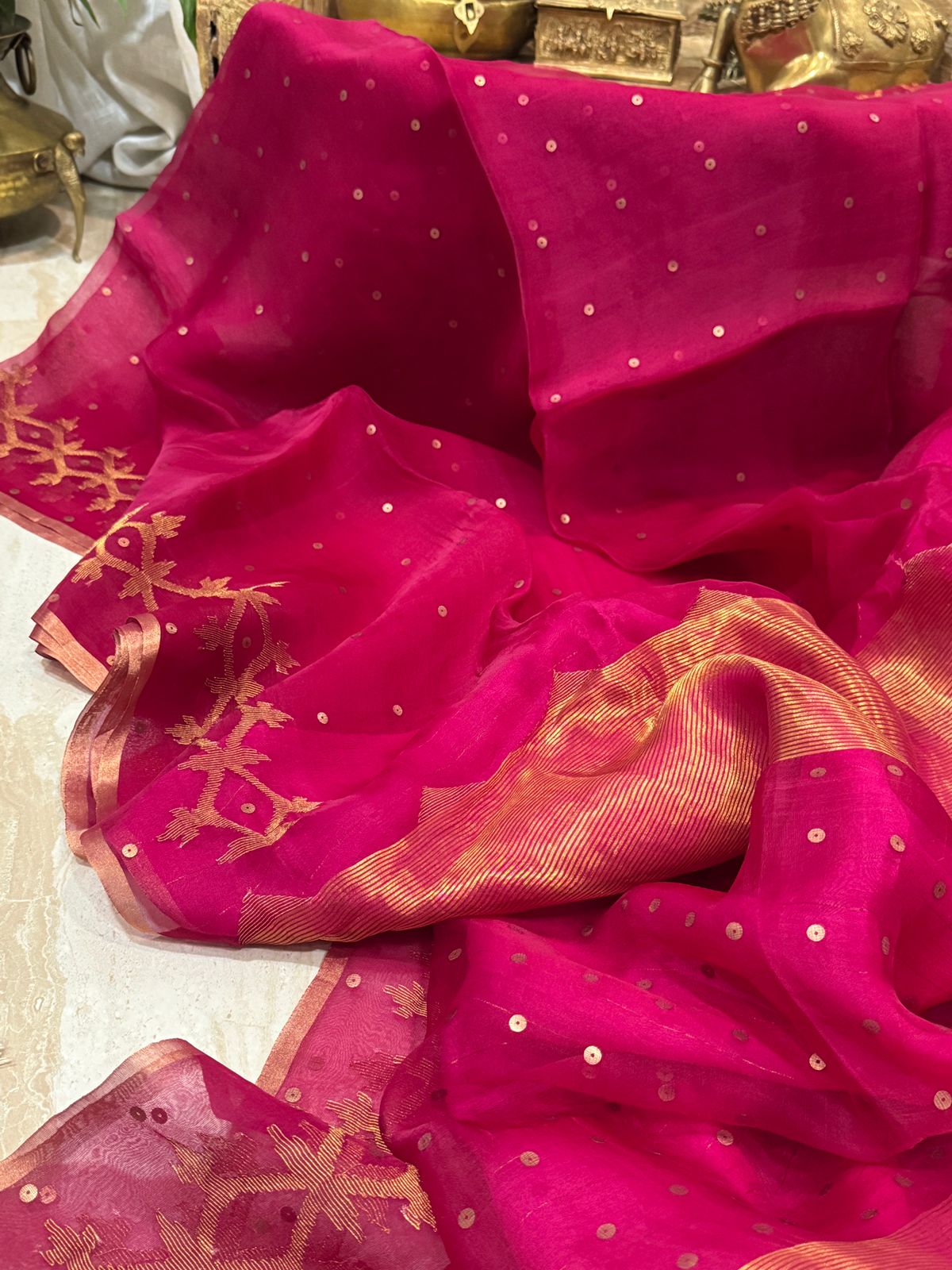 Pure Resham Silk Saree With Jamdani Weave
