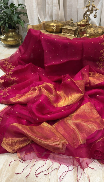 Pure Resham Silk Saree With Jamdani Weave