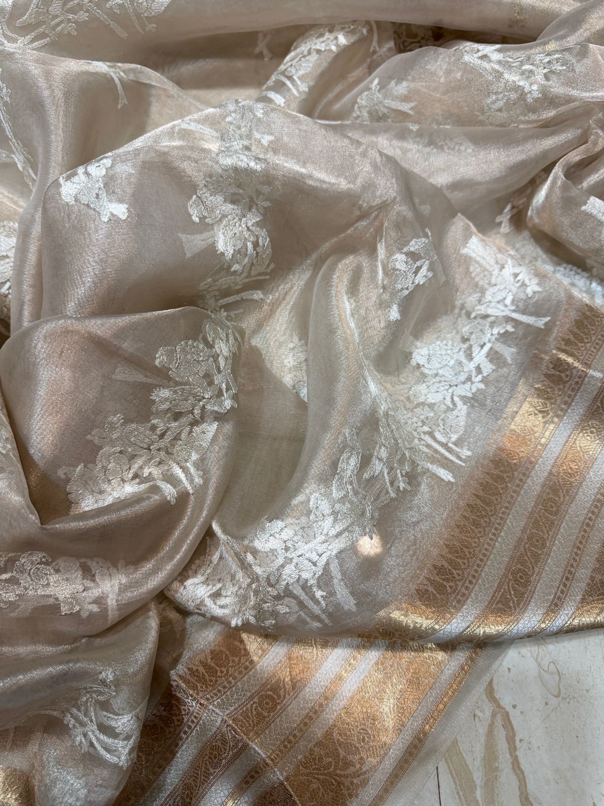 Banarasi Soft Tissue Silk Saree With Embroidery All Over