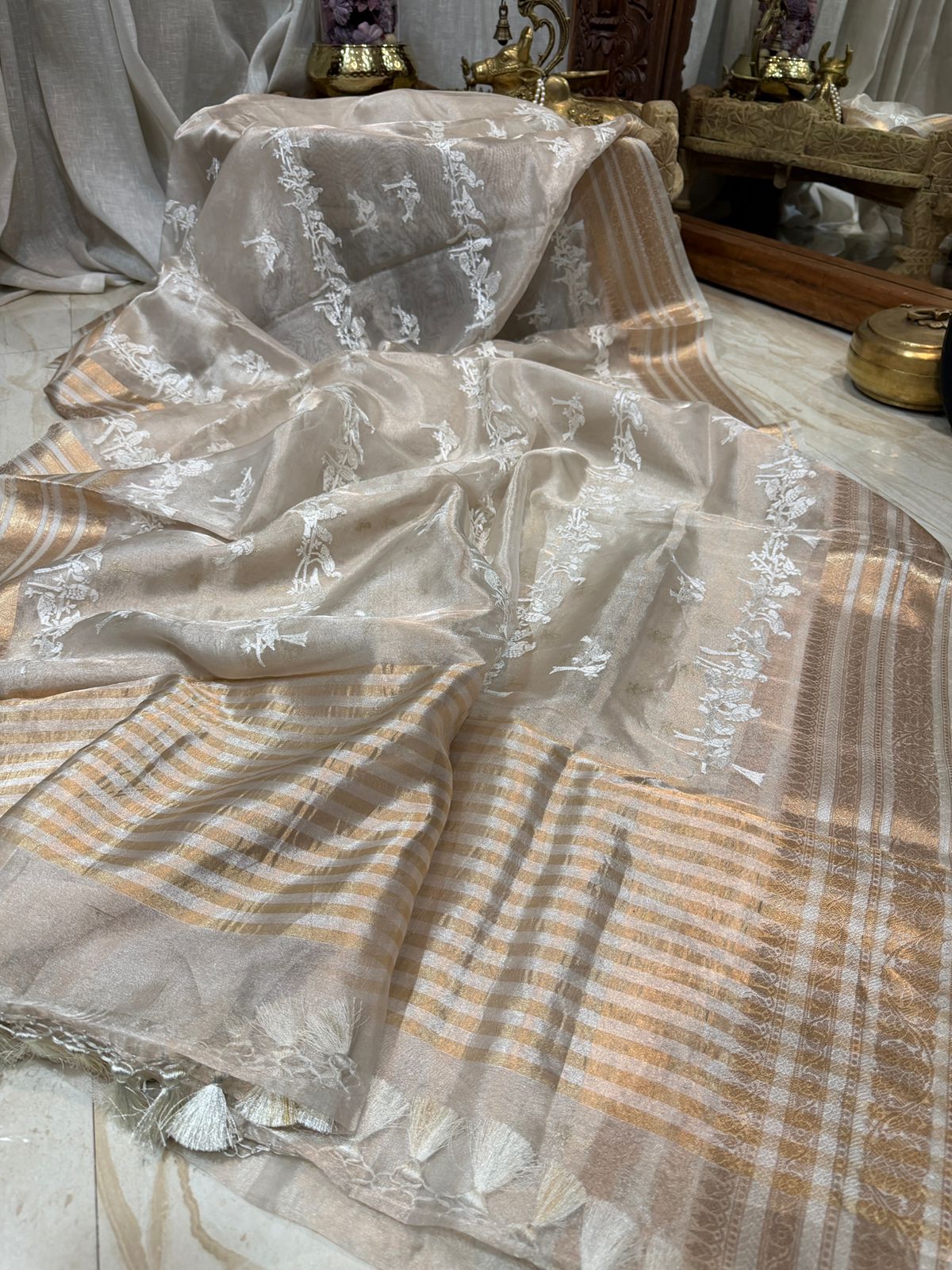 Banarasi Soft Tissue Silk Saree With Embroidery All Over