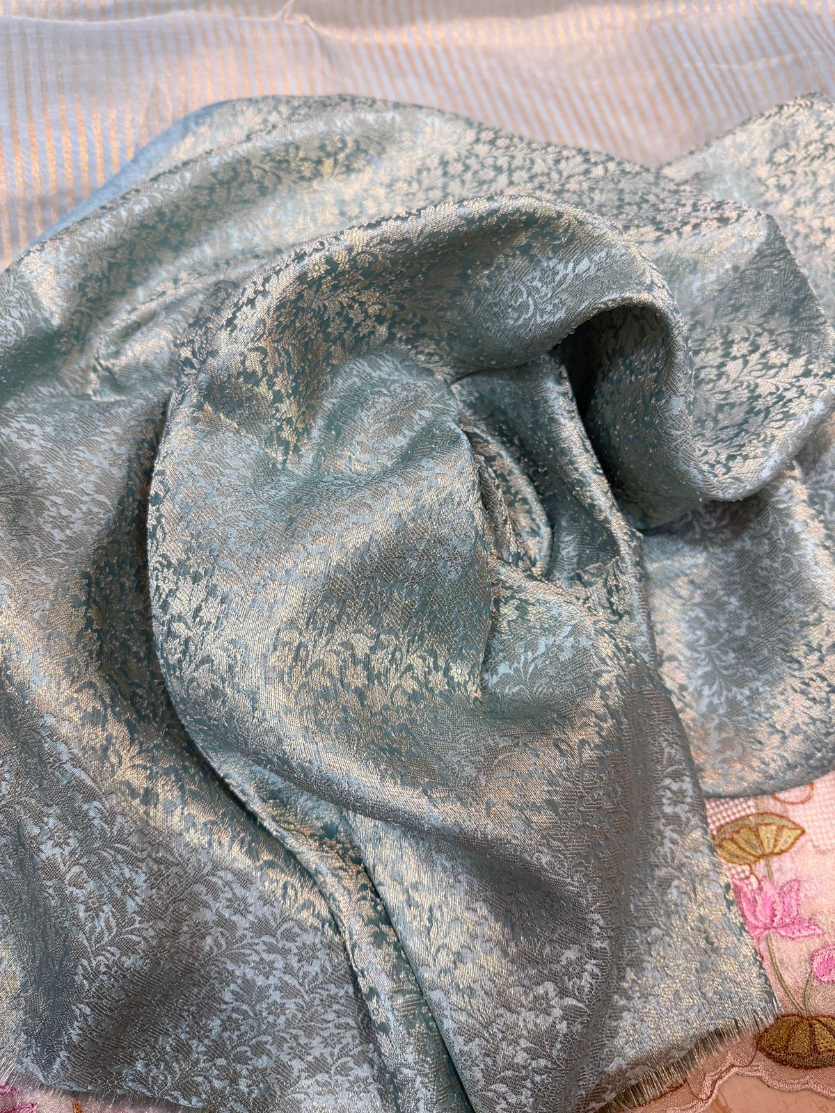 Banarasi Soft Zari Stripe Saree with Pichwai Embroidery Border