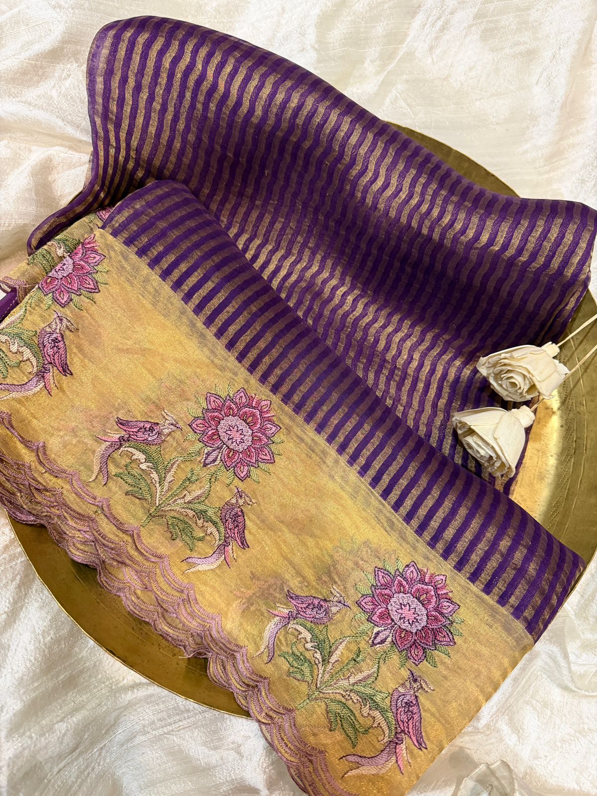 Banarasi Soft Tissue Silk Saree With Embroidery Border