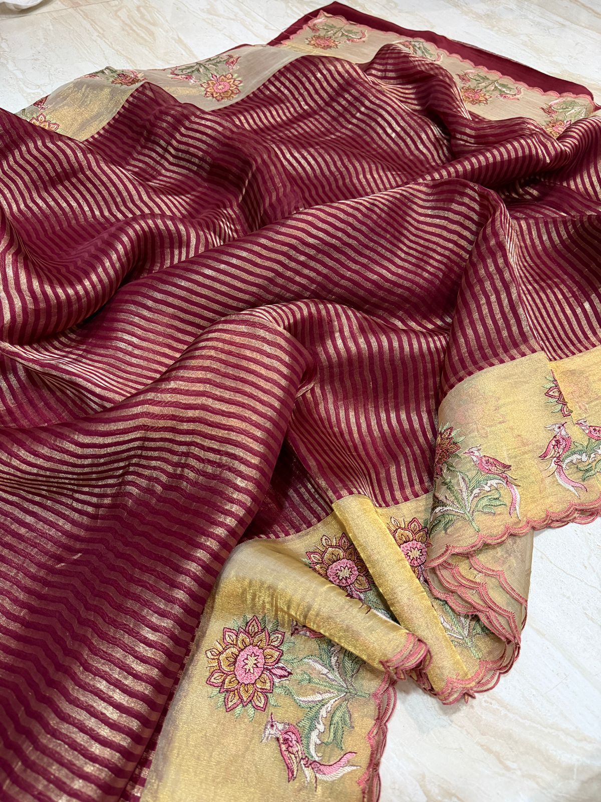 Banarasi Soft Tissue Silk Saree With Embroidery Border