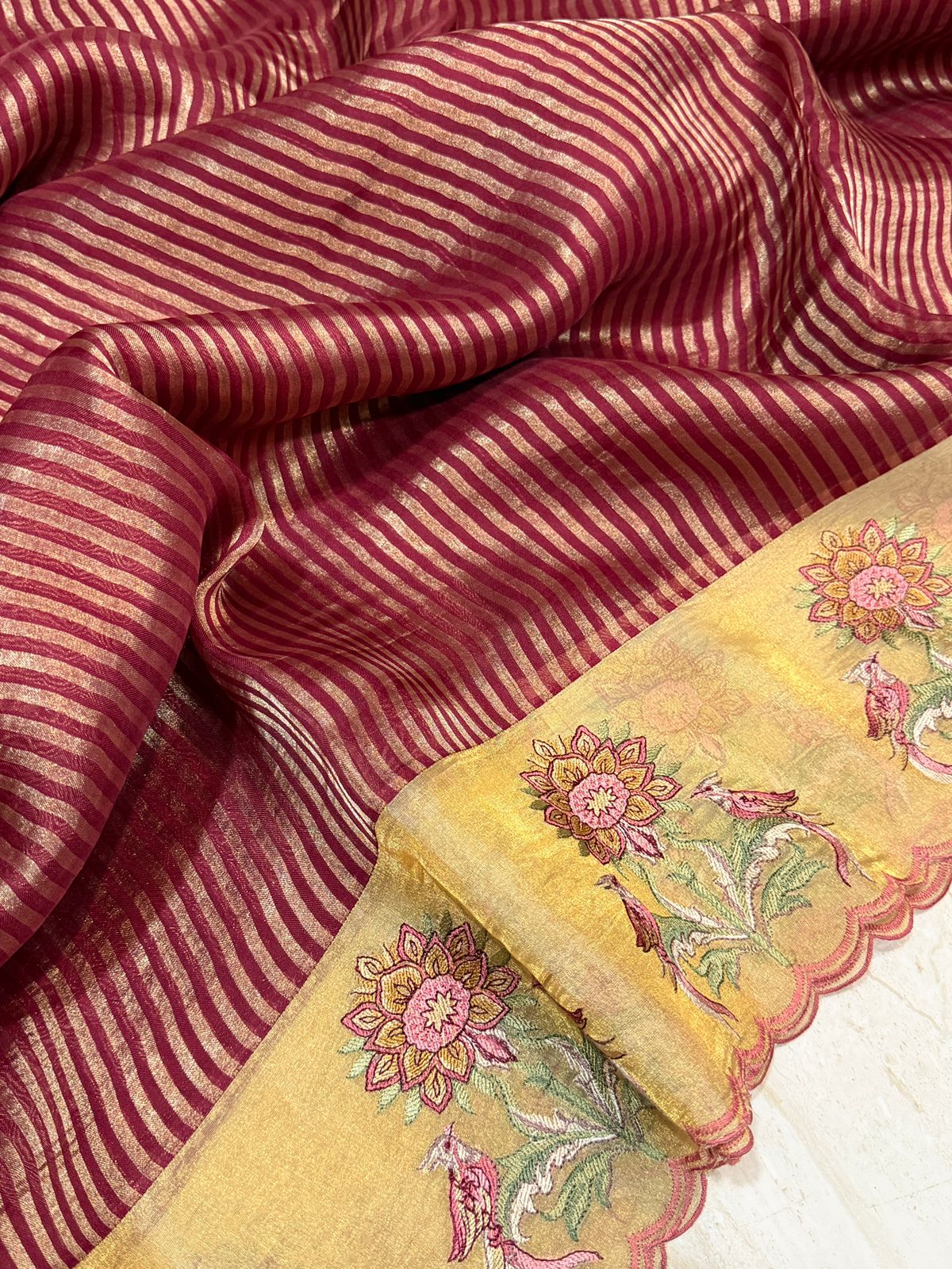 Banarasi Soft Tissue Silk Saree With Embroidery Border