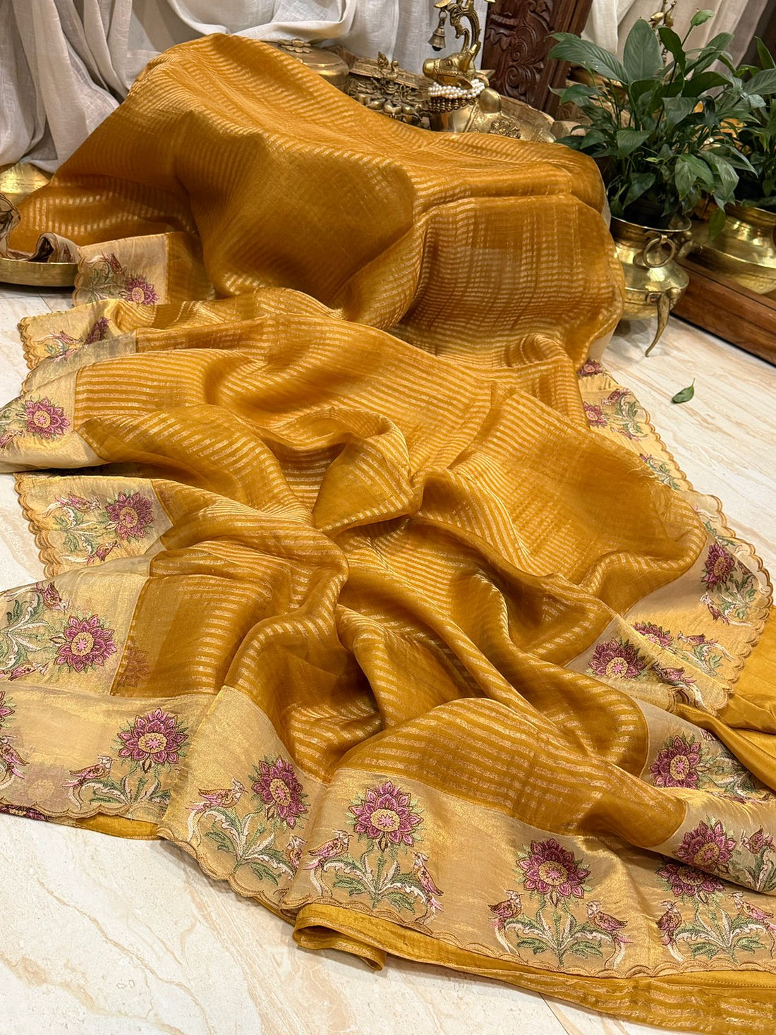 Banarasi Soft Tissue Silk Saree With Embroidery Border