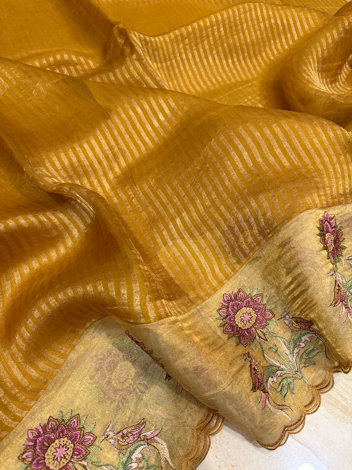 Banarasi Soft Tissue Silk Saree With Embroidery Border