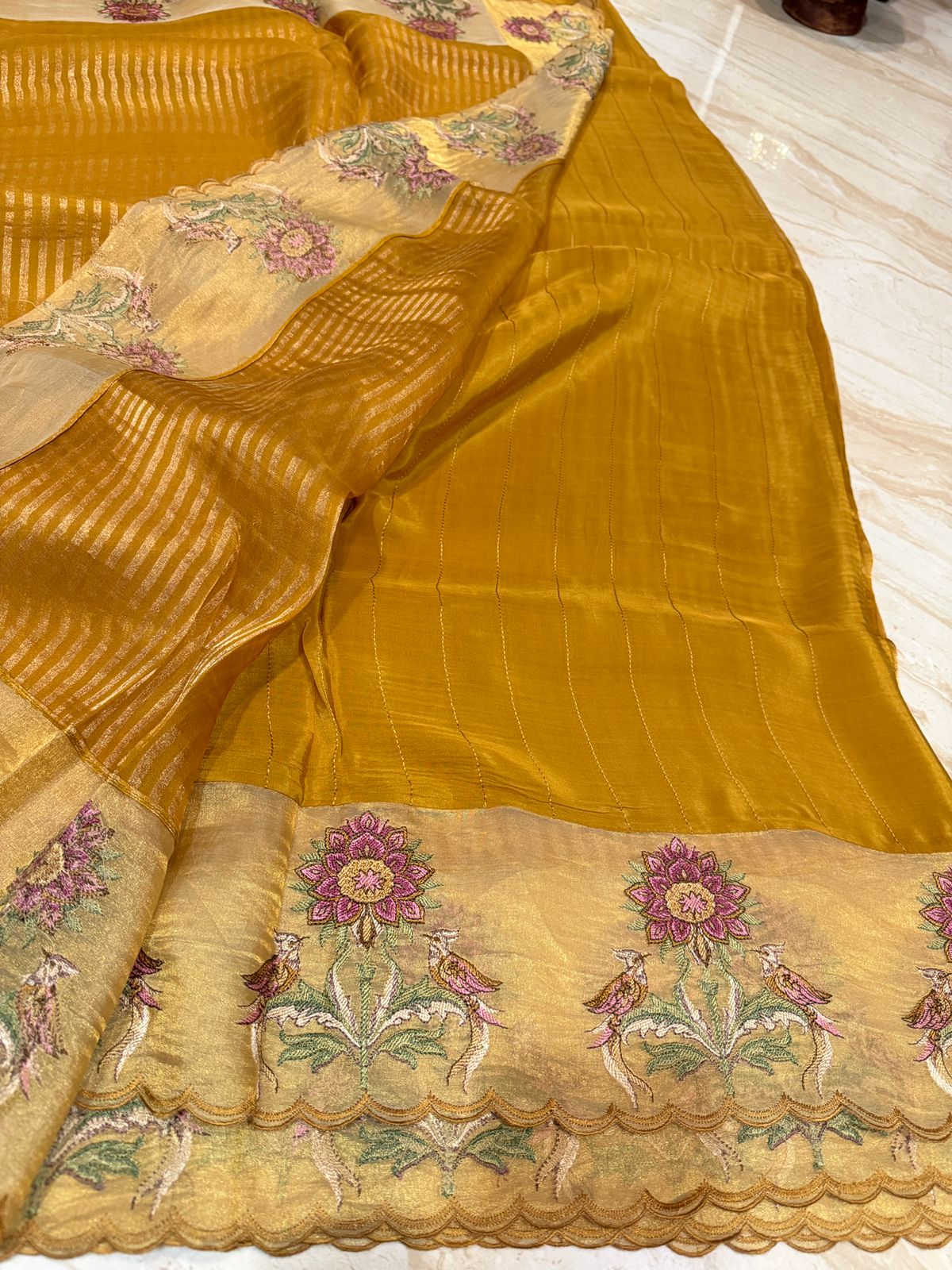 Banarasi Soft Tissue Silk Saree With Embroidery Border