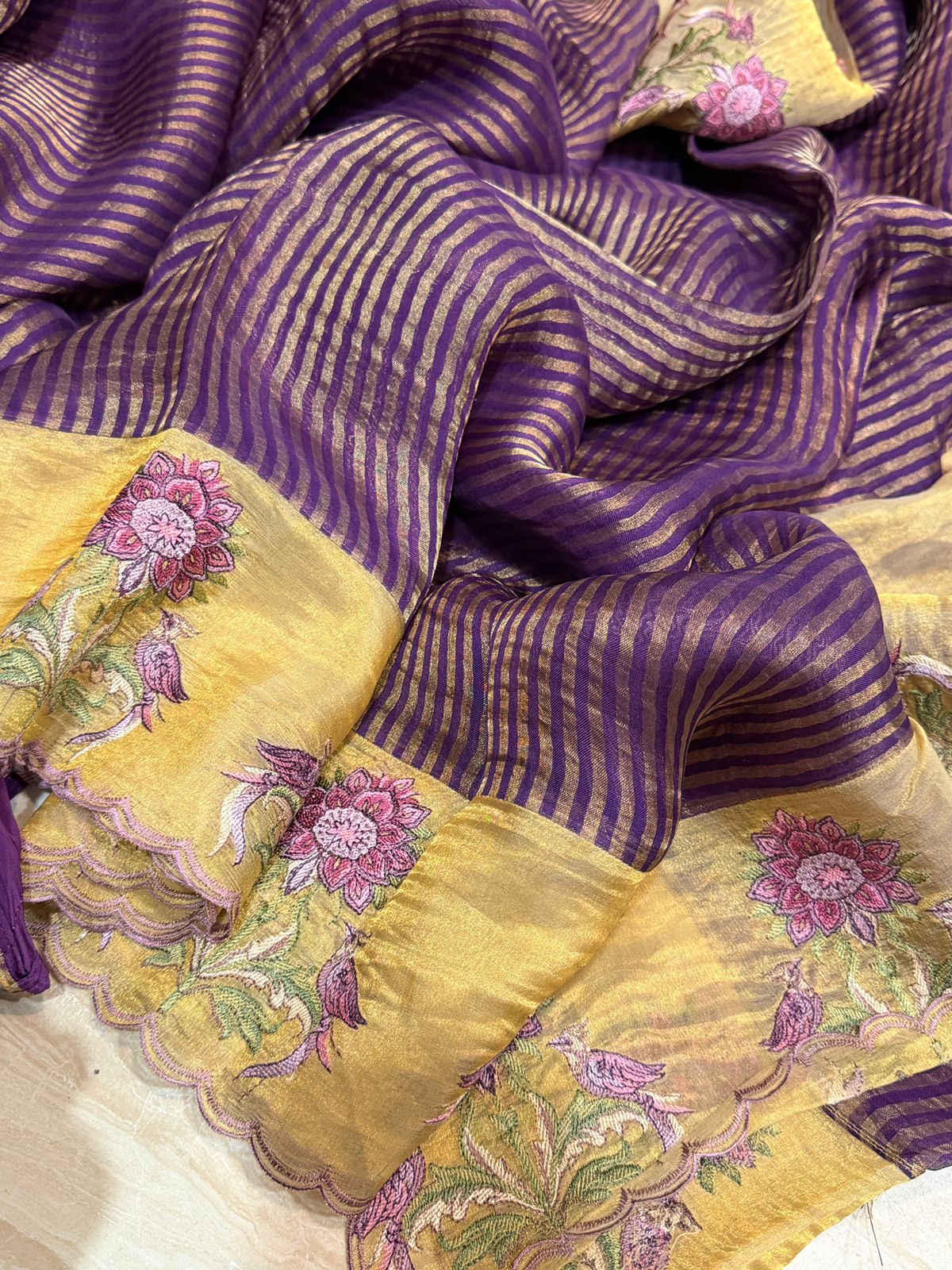 Banarasi Soft Tissue Silk Saree With Embroidery Border